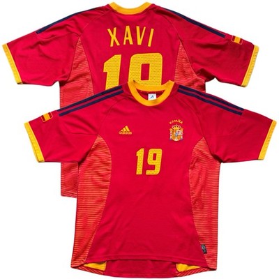 2002 Spain Home Jersey #19 Xavi Hernandez Large adidas World Cup