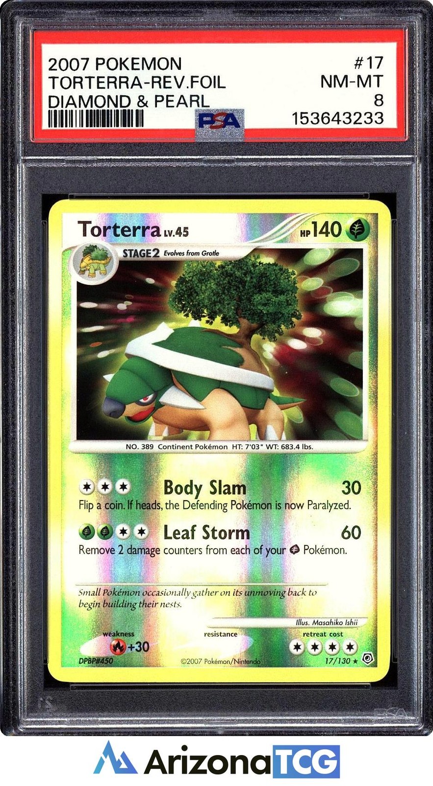 Pokemon 2007 Torterra 17/130 Reverse Foil Diamond & Pearl PSA 8