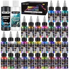 Iridescent Airbrush Paint Set 30 Colors 4.05 fl oz Thinner Primer Ready to Spray