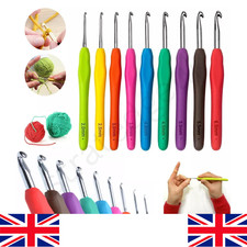9Pcs Crochet Hooks Set Soft Grip Handles Knitting Needles Aluminum Multi Color