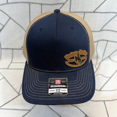 Richardson Trucker Hat OS Navy Tan Western Frontier Patch 112 Adjustable Cap