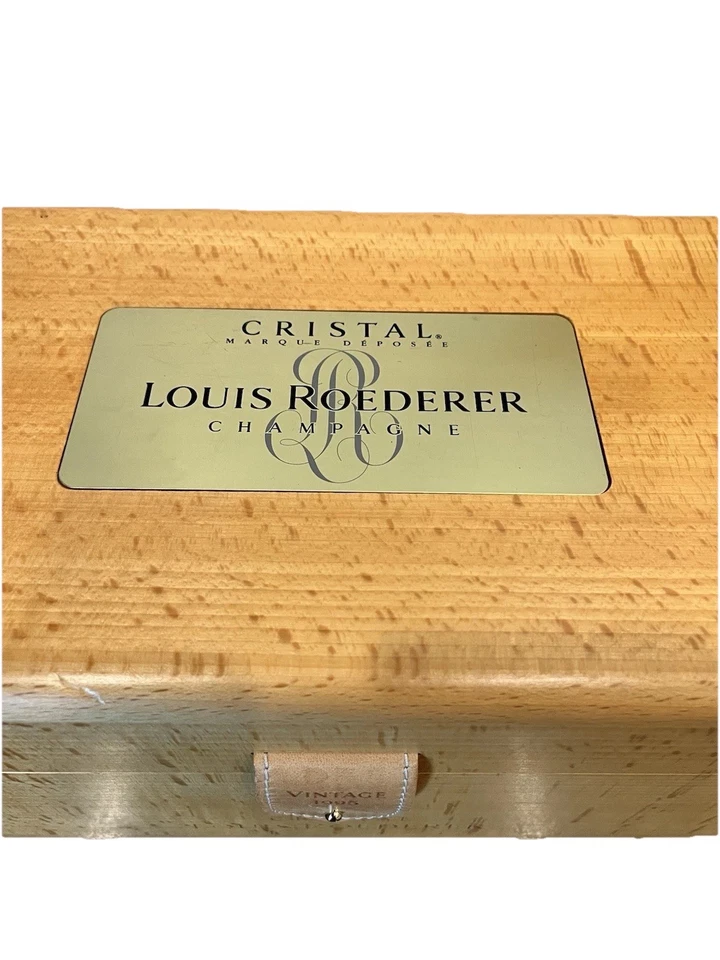 Raro Louis Roederer 1995 CRISTAL LOUIS ROEDERE caja de champán vajilla de madera Foto 2 de 4