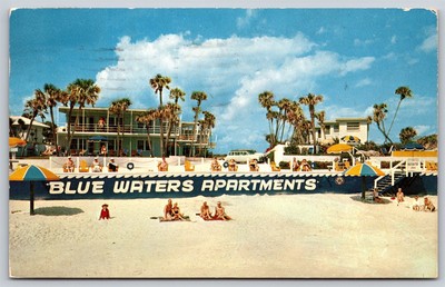 Postcard Blue Waters Apartments, Daytona Beach Florida c1950 D341