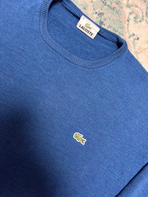 Lacoste Pullover Blau L Strick Sweater Vintage Basic Logo Knit