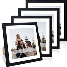 12x12 Picture Frame Set of 4, 12 x 12 Wood Photo Frames with Mat for 10x10