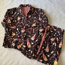 NICK NORA Women s Flannel Pajama SET Celebration Champagne New Years XL