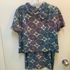 Vintage 1960  s Mod Paisley 2 Piece Polyester Top  Skirt Set Women's Size 16