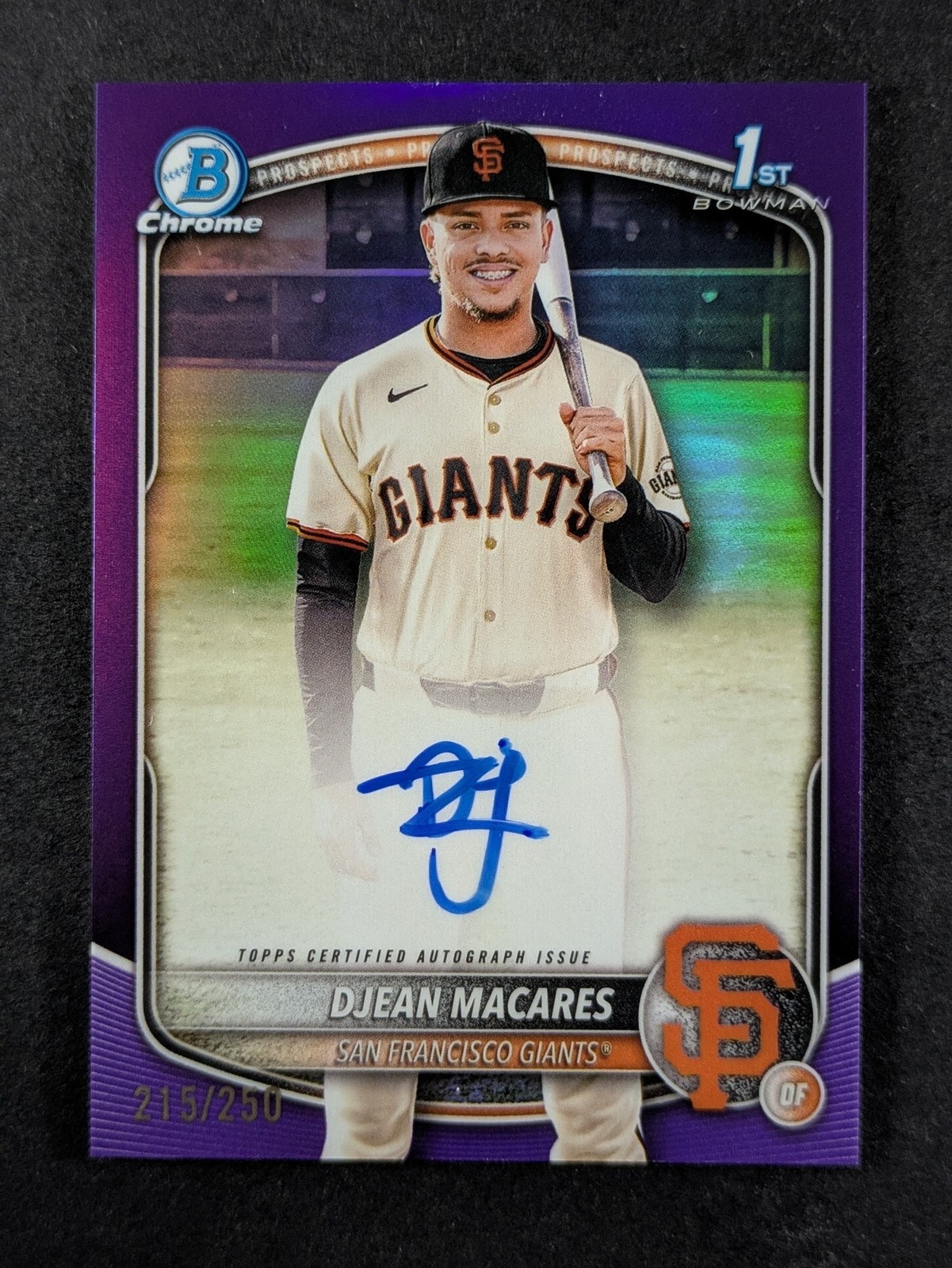 2025 Bowman Chrome DJEAN MACARES 215/250 1st Prospect Auto Purple Ref #CPA-DM