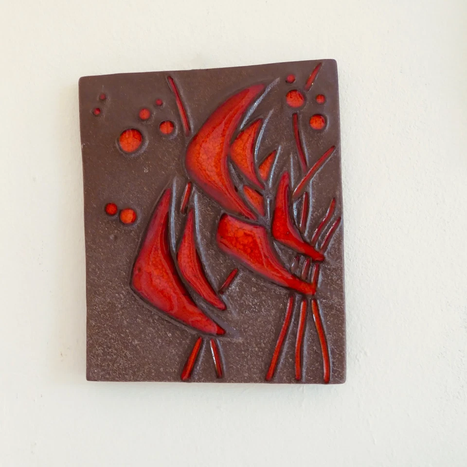 Bückeburg Kunst Keramik Wand Platte relief Bild Helge Pfaff Fische Vintage - Bild 4 von 4