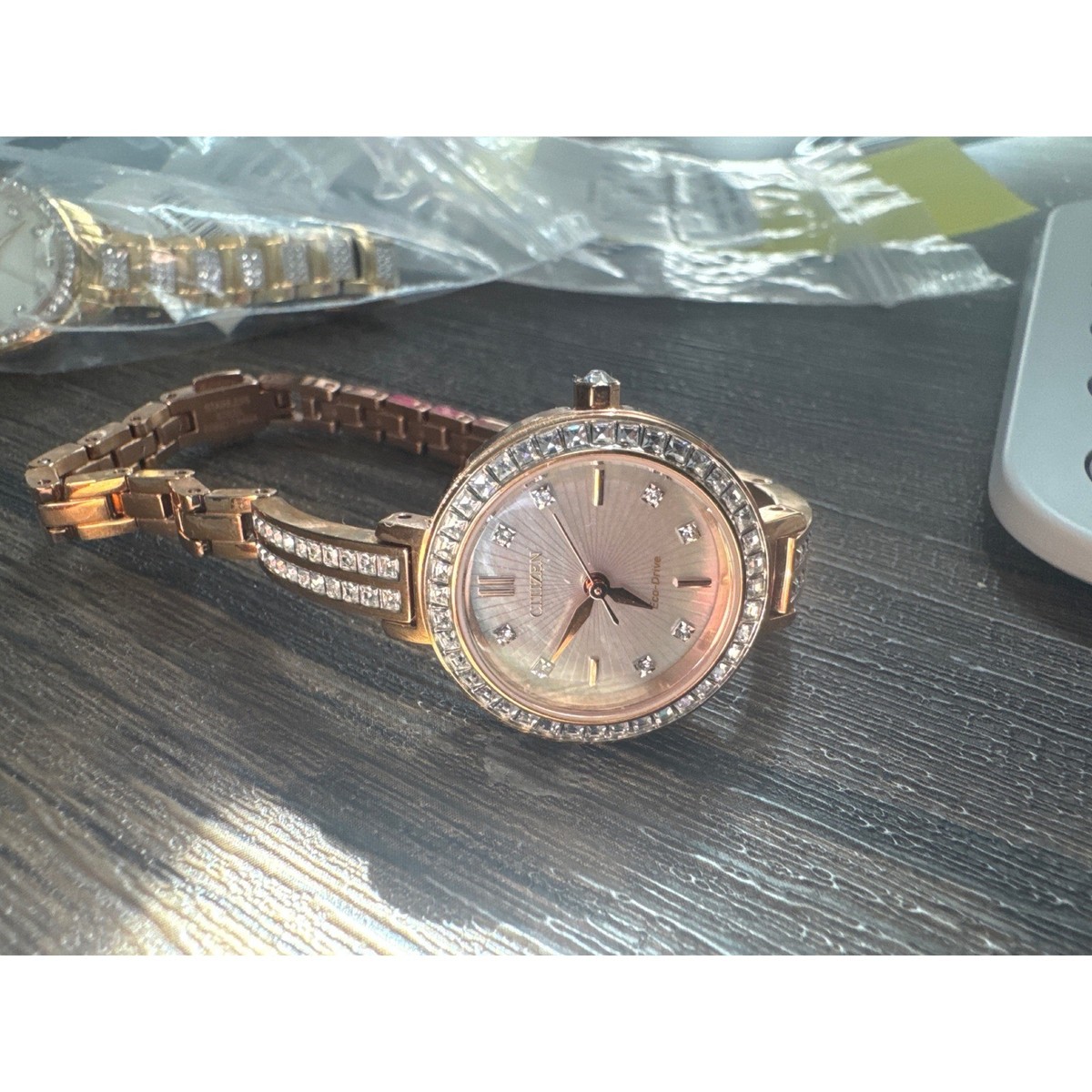 Citizen Eco-Drive E031 Rose Gold Crystal Bezel Bracelet Watch Womens Amazon.com: Citizen Women main image 2