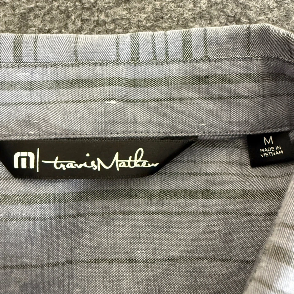 Travis Mathew Shirt Mens Medium Short Sleeve Button Up Striped Golf Casual Top - Image 2 of 4