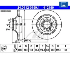 2 pieces brake disc ATE 24.0112-0159.1 for Audi A6 A6 Avant