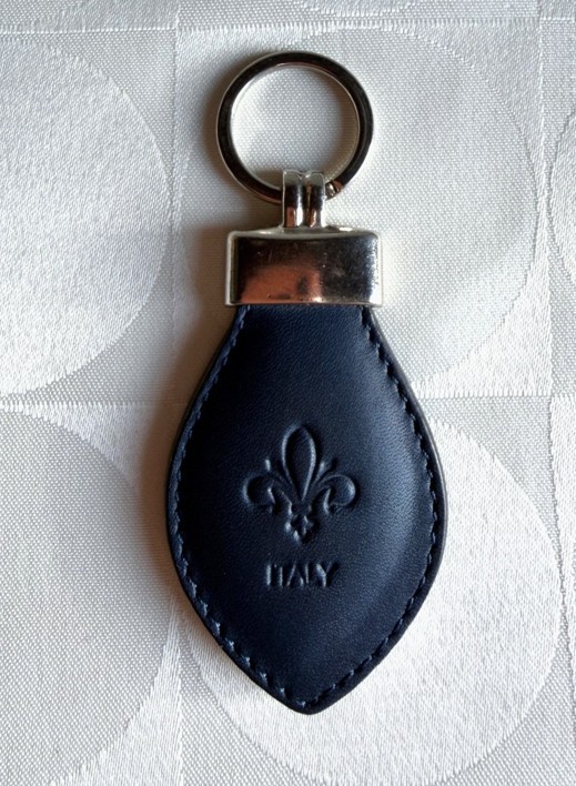 Italian Leather Key Fob Embossed with an Italian Symbol Navy Blue