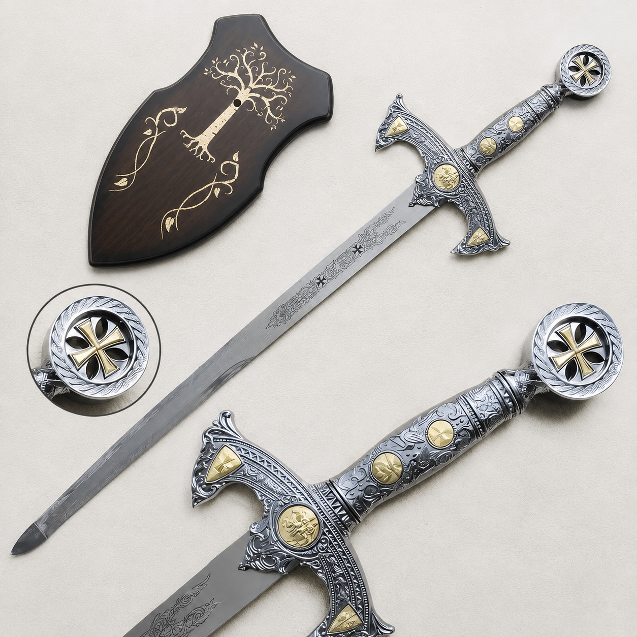 Caballeros Templarios Espada Masónica Ceremonial Cruz Empuñadura Espada Templaria Siglo XII