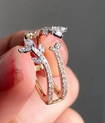 Anillo protector envolvente potenciador diamante simulado marquesa de 1 quilate enchapado en oro amarillo de 14K Foto 2 de 4