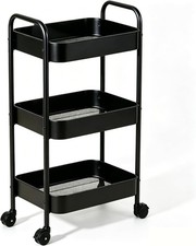 Rolling Utility Cart 3 Tier Wheeled Storage Organizer with Brakes Home Black