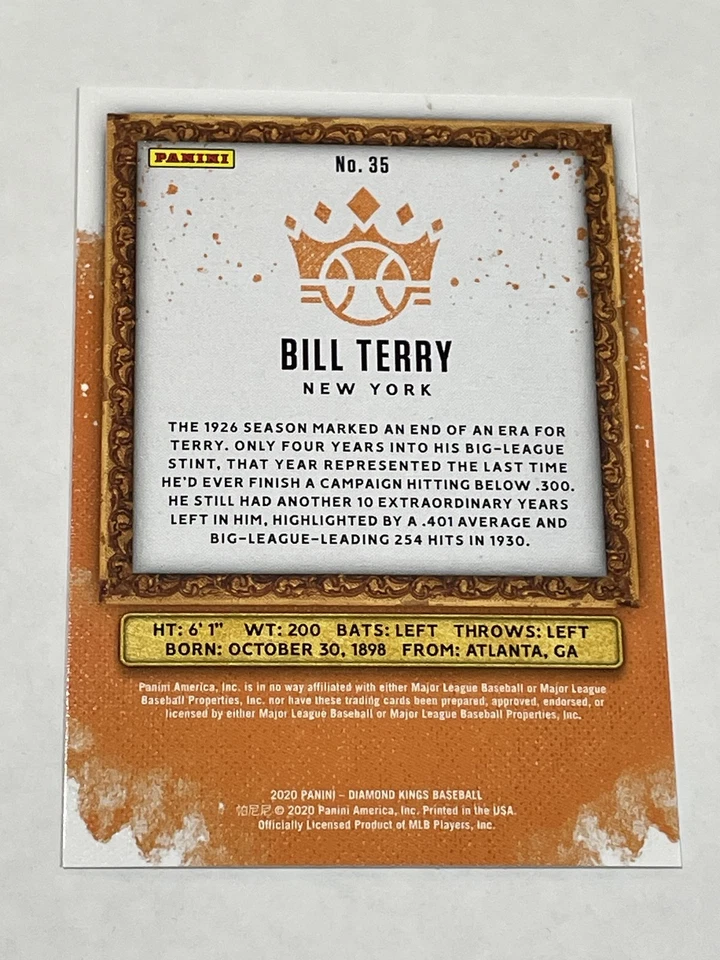 2020 Panini Diamond Kings бейсбол No35 — Билл Терри — New York Giants - Изображение 2 из 2