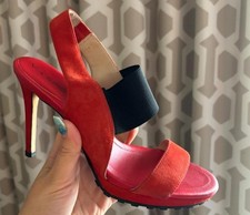 Via Spiga Red Suede Slingback Heels With Black Elastic Strap
