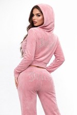 JUICY COUTURE OG Bling Velour Tracksuit Hoodie  Pants Flamingo Pink LARGE