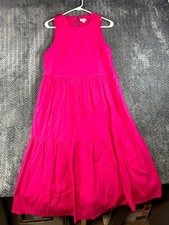 J.CREW Maxi Dress Womens 4 Pink Cotton Stretch Tiered Ruffle Hem Keyhole Back