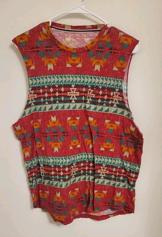 Sun + Stone Women's Tribal Aztec Southwestern Tank Size Large Summer Festival 