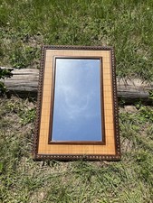 VTG BAMBOO STYLE WOVEN RATTAN WALL MIRROR