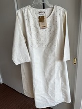 NWT Fabindia Kurta Dress Women's 100% Cotton Khadi Ivory gold Sequin Wedding XXL