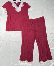 New Loungewear Pajamas Women V Neck Long Sleeve Pant Set Lace Cotton Sleepwear