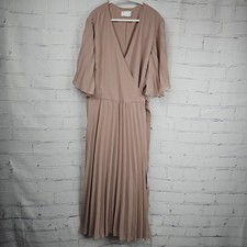 ASOS DESIGN Curve Pleated Wrap Maxi Dress Soft Taupe Womens 24 Flutter Sleeve