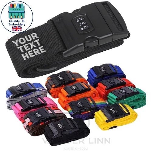 EMBROIDERED Personalised Name Luggage Strap Custom Strong Safety Adjustable