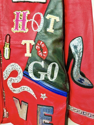 Saks 5th Ave Leather Chappell Roan Vintage Concert Tour Costume Patch Jacket S M - Picture 13 of 18