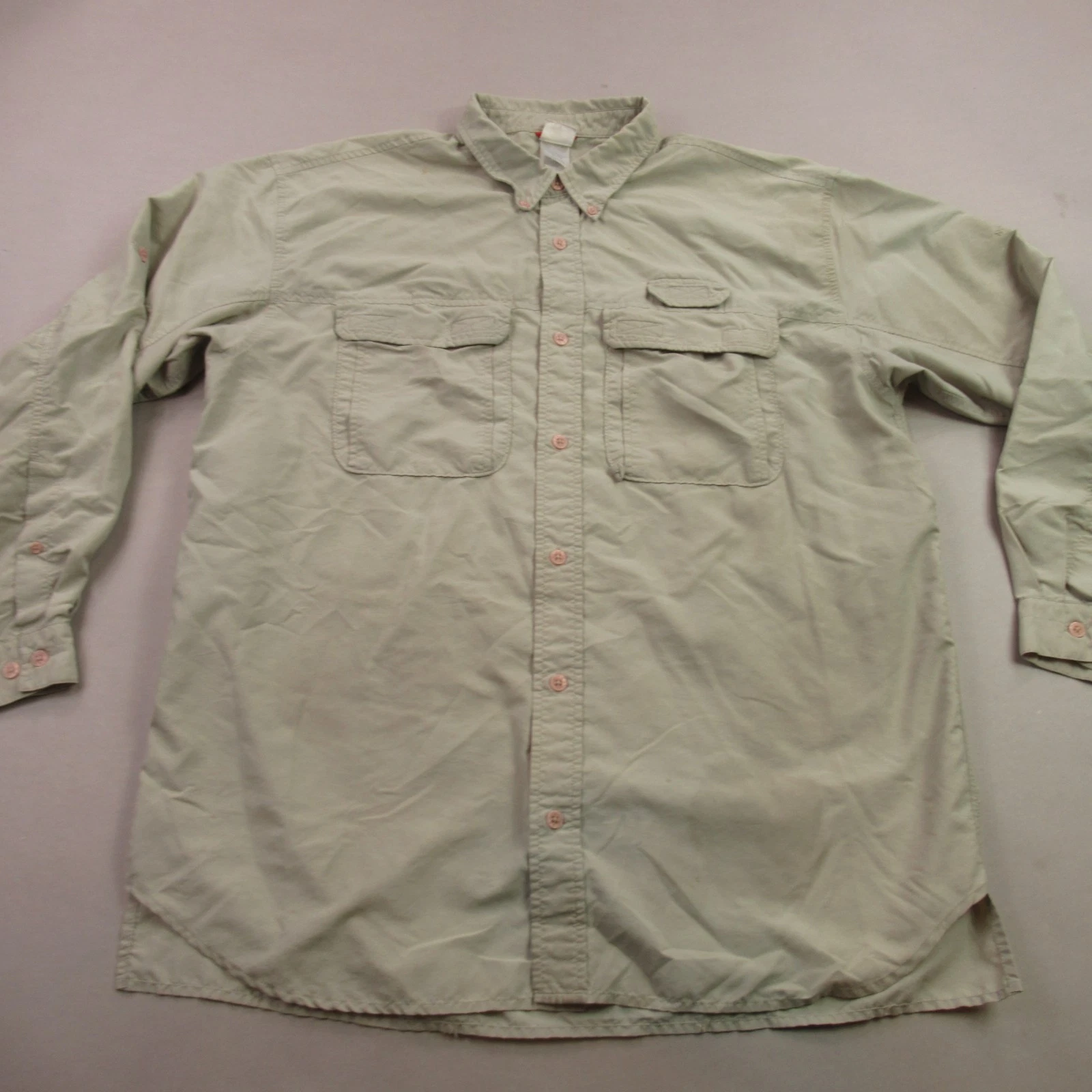 North Face Shirt Mens XL Long Sleeve Beige Pockets Button Front Lightweight