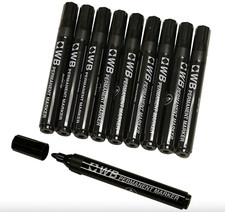 Black Permanent Marker Pens All Surface Bullet Tip Waterproof - Pack 10