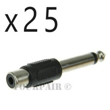 25 Pack Lot - RCA Female to 1/4" 6.35mm Mono Male Plug Audio Converter Adapter