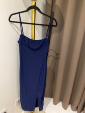 CityGoddess Ruched Bust Thigh Split Midi Bodycon Navy Dress Size 14 UK