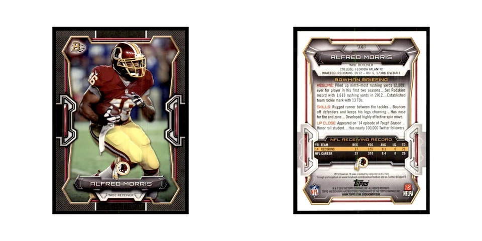 Tarjetas de fútbol americano 2015 Bowman Alfred Morris #108 Foto 3 de 3