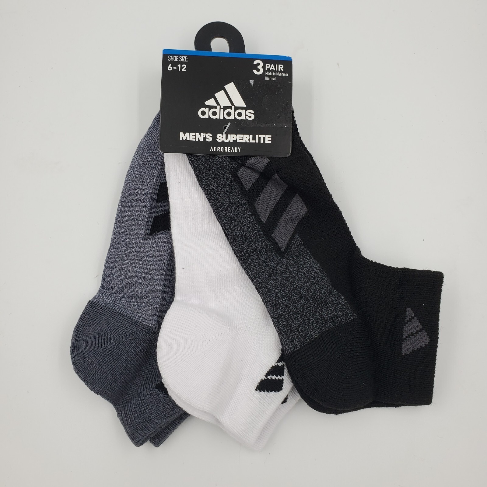 3 Pair Adidas Superlite Low Cut Socks, Men's Shoe Size 612, Black, Gray S5 M eBay