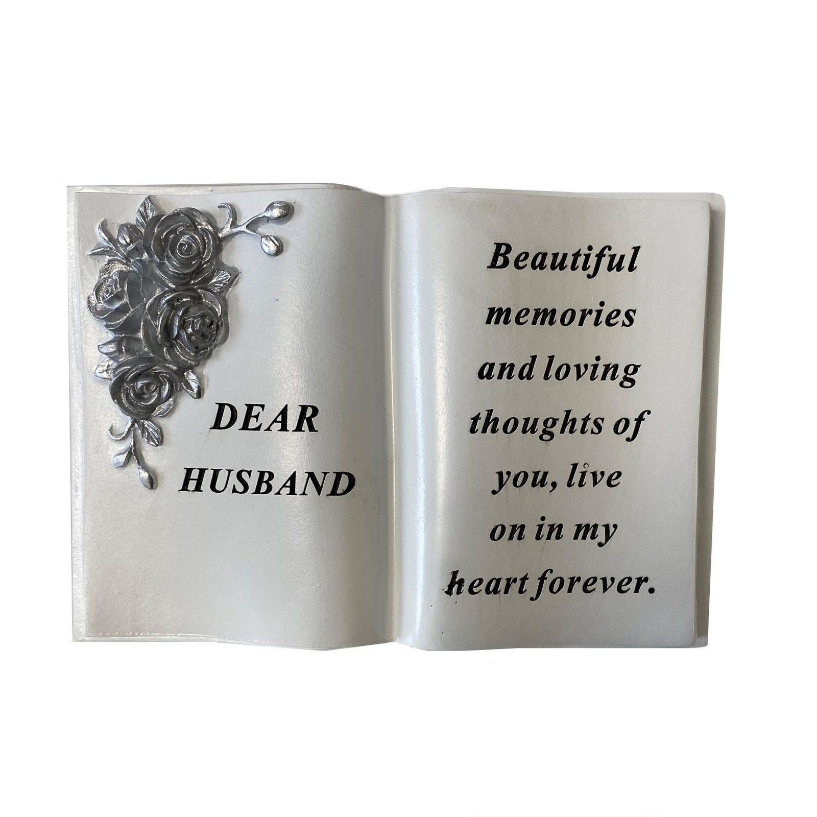 Graveside Plaque Memorial Book With Silver Roses Remembrance Ornament - Husband