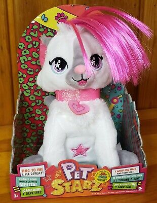 Pet Starz White Cat W/pink Hair Repeats What U Say Whips Hair Interactive NEW