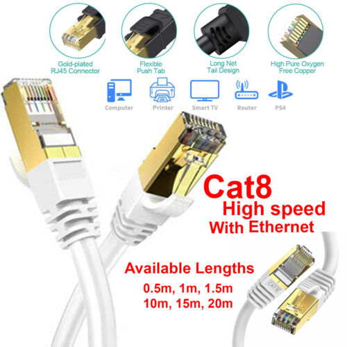 RJ45 Cat8 Network Ethernet Cable Gold Ultra-thin 40Gbps SSTP LOT LAN FLAT Lead 