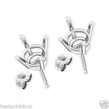 4 Prong Basket Stud Earrings Settings Mountings Real Solid 14K White Gold