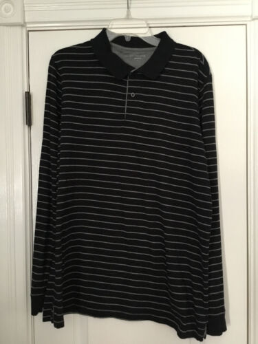 Men's Covington Black/Gray Striped Long Sleeve Polo Shirt Size Large