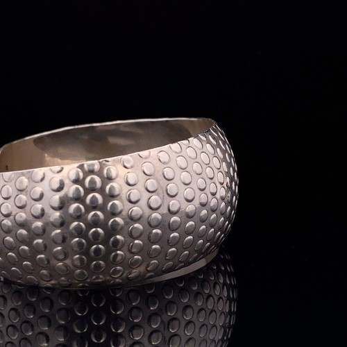 MEXICO Sterling Silver Wide 6.75" Bracelet 1" Wide Textured Polka Dot Vintage - Picture 10 of 12
