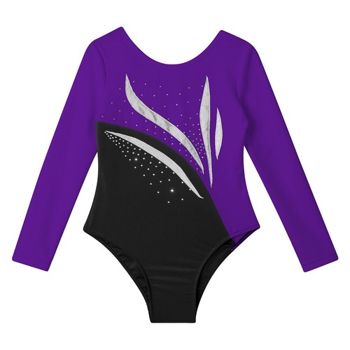 Kids Girl's Romper Workout Leotard Yoga Unitard Long Sleeve Jumpsuit Sports - Picture 43 of 51