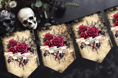 Personalisierte Gothic Rose Happy Birthday Jagd, Party Dekorationen, Gothic