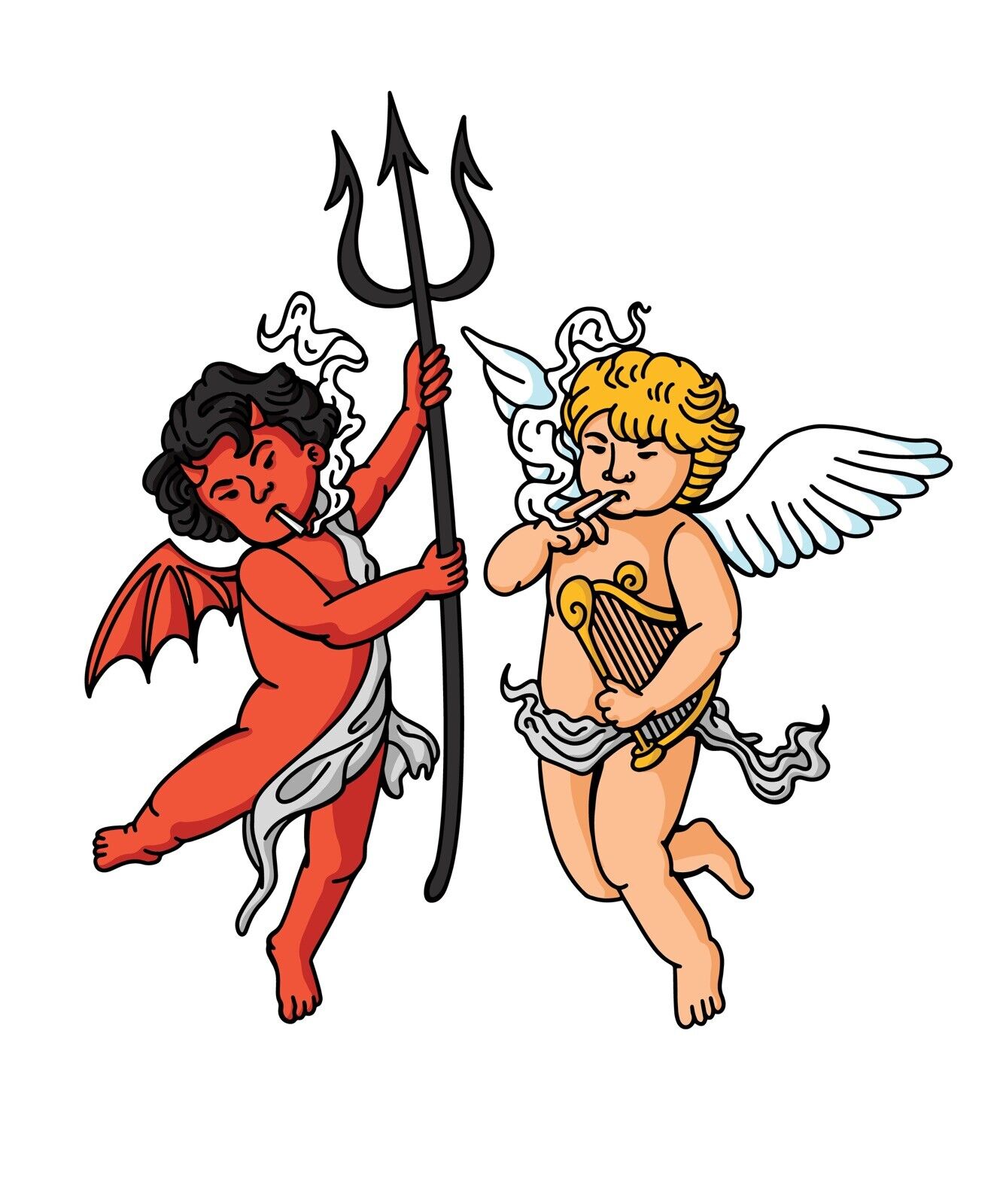 3” Good VS Evil Angels Sticker Devil Cherub Quora Trident Horns Harp Heaven  Hell