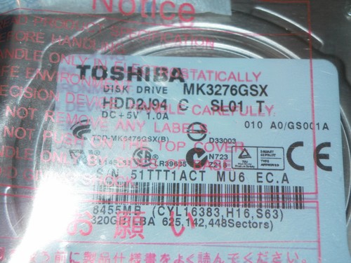 NEW Genuine OEM TOSHIBA HDD2J94 MK3276GSX 320GB 2.5" Hard Drive - Picture 4 of 6