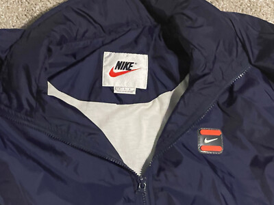 Vintage 90s Nike Navy/White/Orange Stripe Swoosh Windbreaker Full