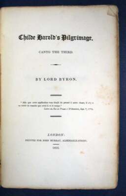 Lord Byron / CHILDE HAROLD's PILGRIMAGE Canto the Third 1st