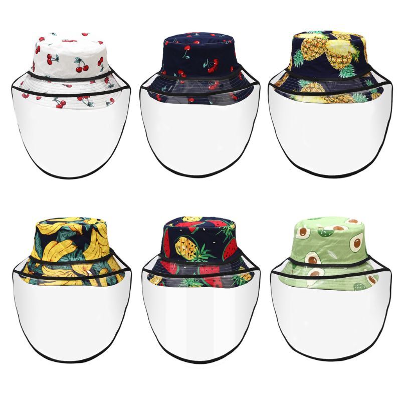 Unisex Fruit Print Bucket Hat with Detachable Face Shield for Hip-Hop and Fisherman Style
